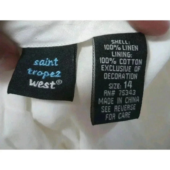 Saint Tropez West Linen Capri Pants Embroidered Flip Flops Beachy Coastal Sz 14‎ - Picture 4 of 5